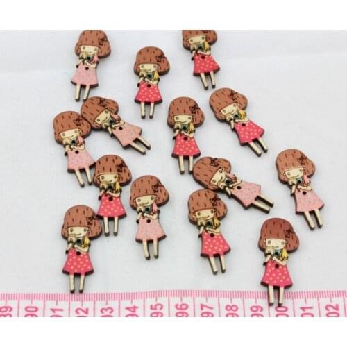 250pcs Wooden Skirt Girls Loose Beads 40mmX18mm Charm Pendant Buttons mix color