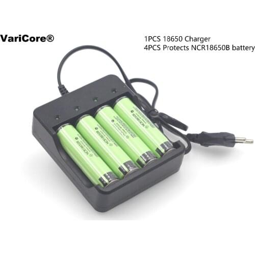 4pcs Protection New Original 18650 battery 3.7 V NCR18650B 3400 MAH Li-ion Rechargeable batteries with PCB+ 1 X battery Charger