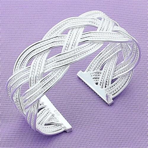 925 Sterling Silver Interwoven Web Opening Bangle Bracelet For Women Wedding Engagement Fashion Charm Party Jewelry Gift