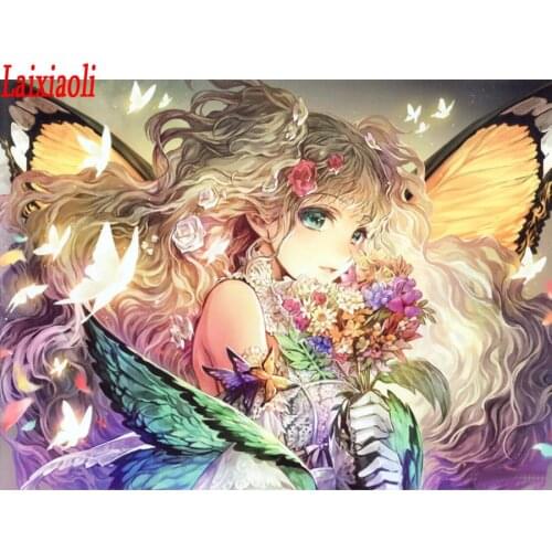 Full Square Round Drill 5D DIY Diamond Painting butterfly Girl cartoon art pattern Embroidery bead Cross Stitch kids gift decor