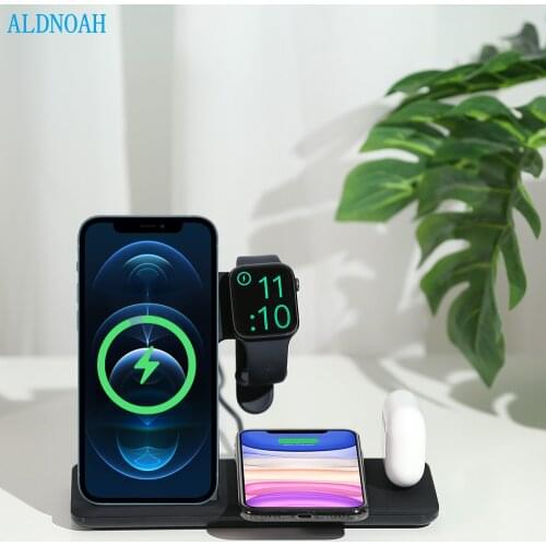 15W Qi Fast Wireless Charger Stand For iPhone 12 11 X 8 Apple Watch 4 in 1 Foldable Charging Dock Station for Airpods Pro iWatch