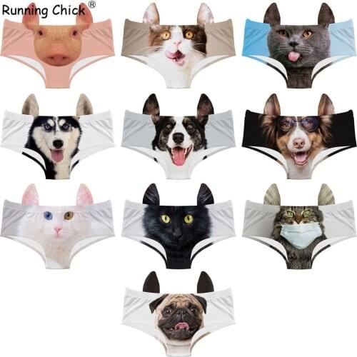 Cute Cat and Dog Print Seamless Breathable Women Panties Low-waisted Piglet Sexy Triangle Pants, Women Underwear