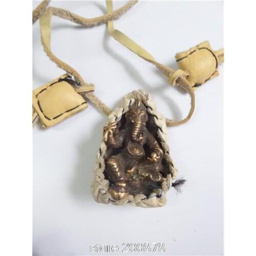 TNL532 Indian Ganesh God big amulets,cow leather Covered Elephant God ethnic handicraft Wholesale Tibet Jewel