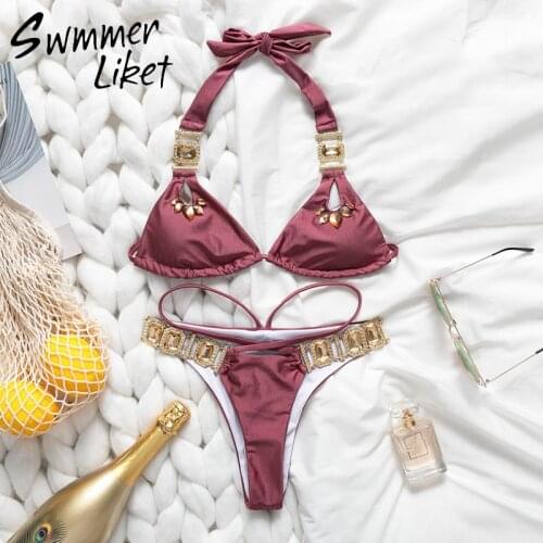 Brazilian micro swimwear women 2020 Triangle sexy swimsuit push up bathing suit women bathers Crystal bikini mujer biquinis new