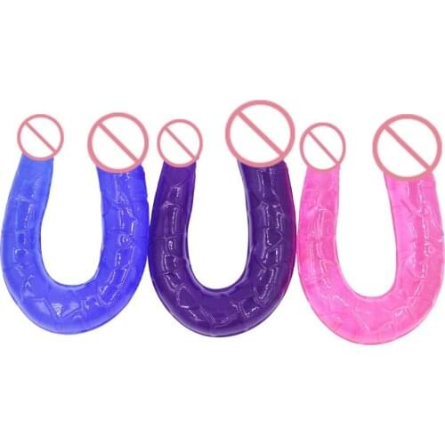 Colored Jelly Dildo Double-headed penis Lesbian sex game toy Realistic Dildos Cock Vaginal Stimulation Massage Female Sex Toys