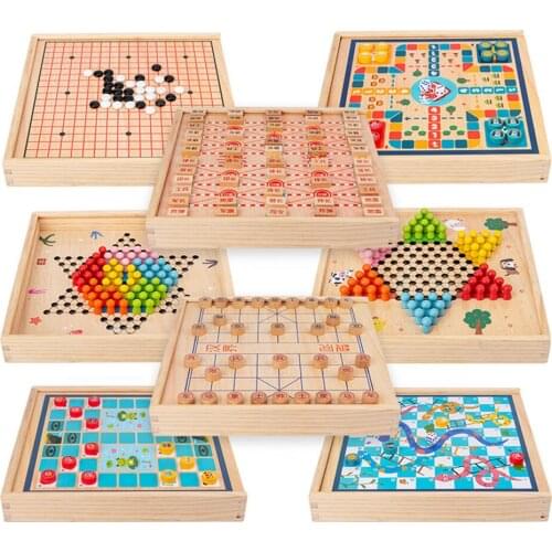 Childrens Board Game Snake Checkerboard Wooden Chess Educational Toy Flying Chess Backgammon Table Tic-tac-toe Christmas Gift