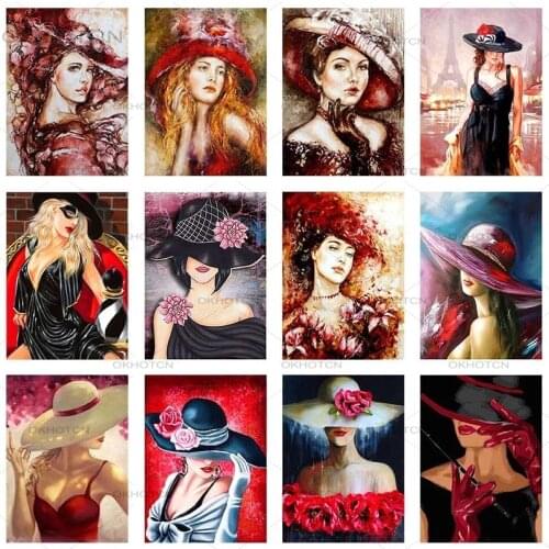 Diy Fashion Woman Hat Full Square Drill Diamond Painting Colorful Handmade Cross Stitch Embroidery Mosaic Home Room Wall Decor