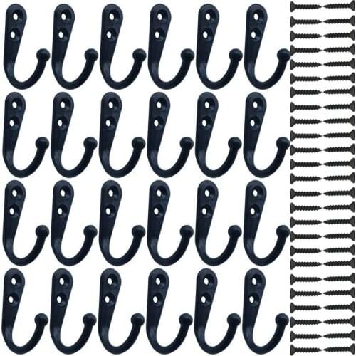 ELEG-24 Pieces Coat Hooks Wall Mounted Robe Hook Single Coat Hanger No Scratch and 50 Pieces Screws Black