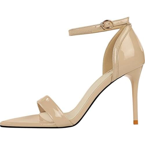 European and American fashion simple thin heel large size open toe one line with summer high heels womens shoes single shoes