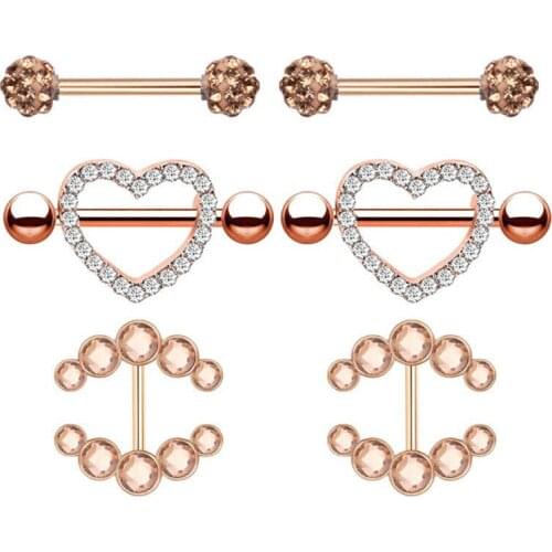 Julie Wang 3 Pairs Stainless Steel Zircon Nipple Rings Mixed Punk Piercing Sexy Shiny Nipple Barbell Nails Women Body Jewelry