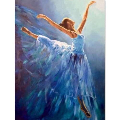 Canvas Oil Painting Ballerina In Blue Dancer Artwork Hand Painted Impressionist Figure Modern Office Living Room Wall Decor