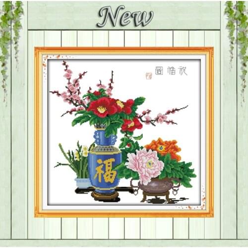Blessing vase and flowers diy decor paintings counted print on canvas DMC 11CT 14CT Cross Stitch kits needlework embroidery Sets
