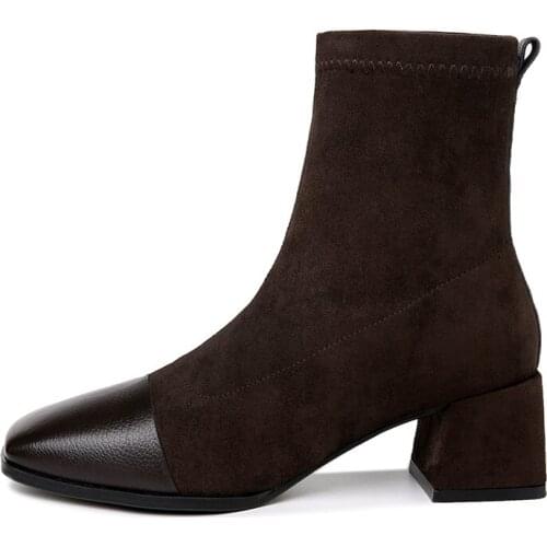 Square Toe Thick Heel Short Boots Set Foot Solid Color WomenS Boots Waterproof Platform WomenS Shoes