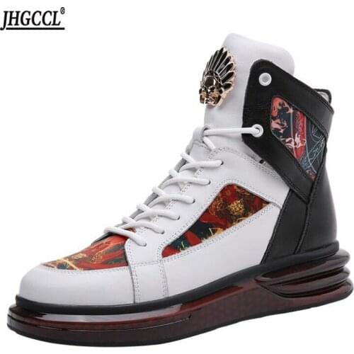 New Genuine Leather Men Boots Fashion High Top Breathable Casual Sneakers Zapatillas Personality Street Style Men Shoes A31