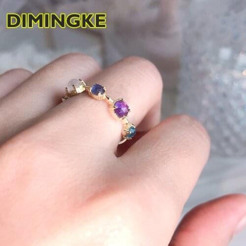DIMINGKE Natural Topa Moonstone Labradorite Blue Cordierite 5 Gem Ring S925 Sterling Silver 14K Gold Noble Womens Fine Jewelry