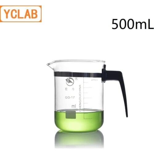 YCLAB 500mL Beaker Low Form GG - 17 Glass with Graduation Plastic Handle Spout Measuring Cup Laboratory Chemistry Equipment