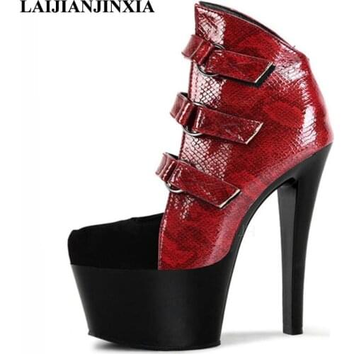 New Sexy Spring Women Pole Dance Shoes Night Club Dancing Shoes Platform 17cm Ultra High Heels Ankle Boots