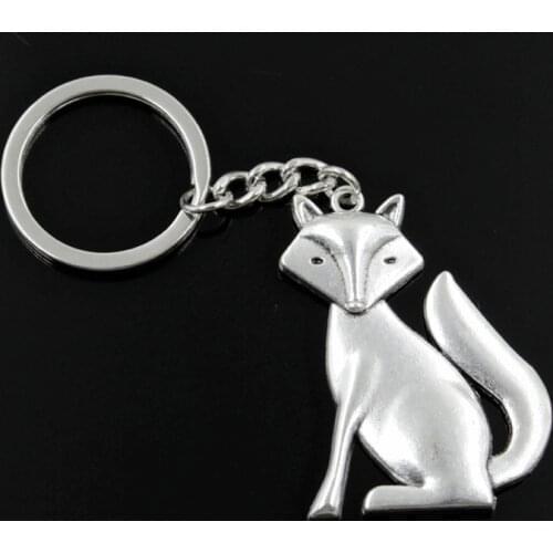 New Fashion Men 30mm Keychain DIY Metal Holder Chain Vintage Fox 50x37mm Silver Color Pendant Car Keychain Gift