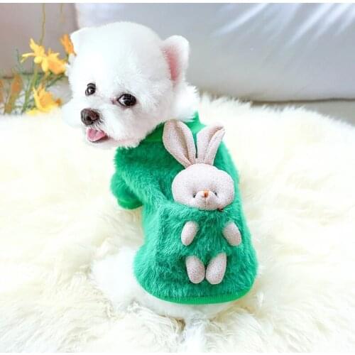 Dog Clothes Jacket Bunny Crew Neck Warm Plush Sweatshirt Small Dog Puppy Pet Cat Autumn Winter Pet Cute Costume Dog Clothes Coat