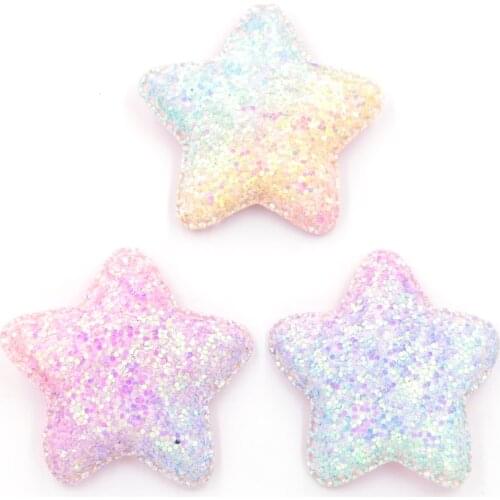 Wholesale 30Pcs 5CM Iridescence Fabric Padded Patches Star Glitter Appliques for DIY Headwear Ornament Cake Pops Accessories F26
