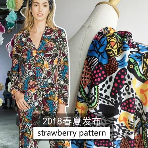 Spring and summer strawberry pattern digital printing cloth polyester printing dress womens fashion fabrics stock