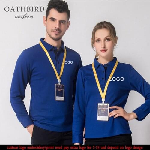 Custom Embroidered polo shirt with your own text customized high quality uniform long sleeve polo for company staff work wear