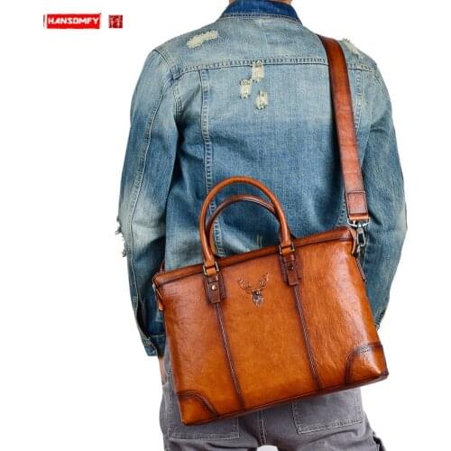 Genuine Leather Men briefcase Handbags large capacity business laptop bag portable shoulder messenger travel bags