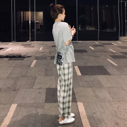 Maternity Casual Pants Autumn Fashion Loose Plaid Straight Pants for Pregnant Women Pregnancy Pants Maternity Trousers 2020