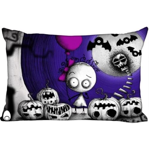 Halloween Ornament Pillowcase 45x35cm(One Side) Party Decorative Gift Rectangle Zipper Pillowcase Satin Fabric Pillow Cover