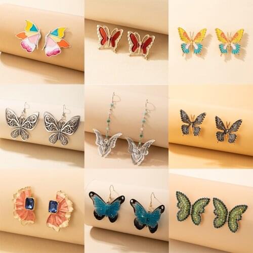 Docona Bohemia Colorful Butterfly Stud Earrings for Women New Style Luxury Crystal Female Party Jewelry Accessories серьги