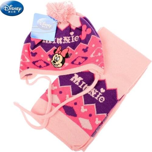 Original Disney Mickey 1-3 Year Old Baby Hat Scarf Two-piece Disney Winter Knit Hat Ear Protection Wool Cap Children Cute Hat