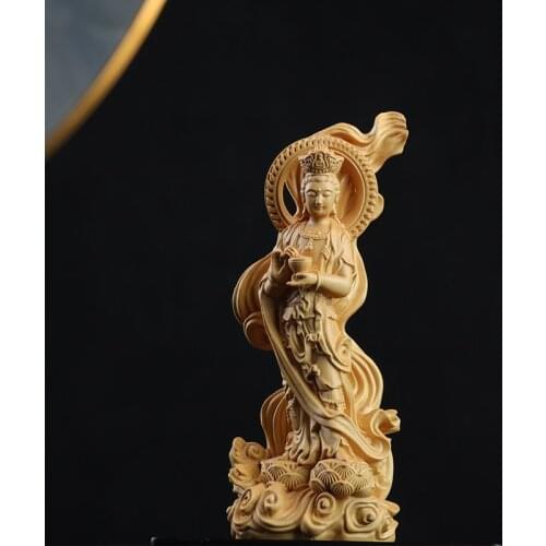 15.5cm Boxwood Wood Statue Figure Statue Buddha God Myth Feng Shui Office Decoration Collection Wood Statue