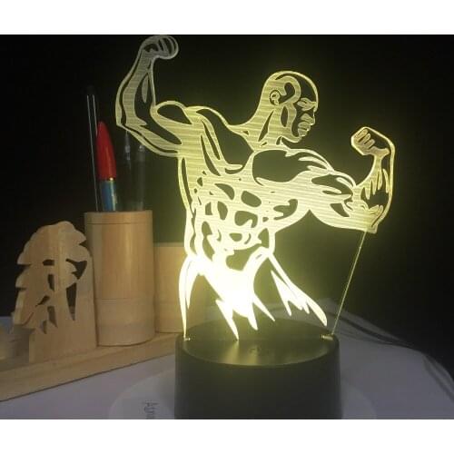 Fitness Man 3D Light LED 7 Colorful Remote Control Touch Switch Lamp 3D Lamp Acrylic Panel USB 3AA Battery LED Light Dropship