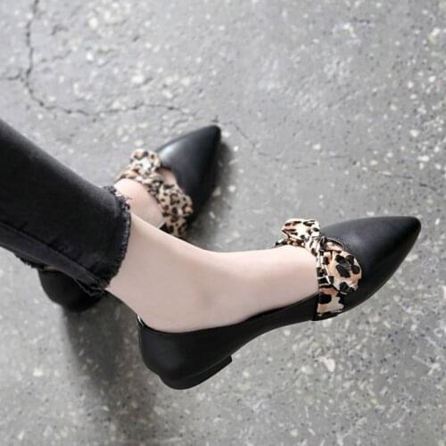 Large Size 41 Ladies Flats Leopard Mary Janes Shoes Female Slip on Flat Shoes Women Pointed Toe Boat Shoe Ol Office Lady 9047C