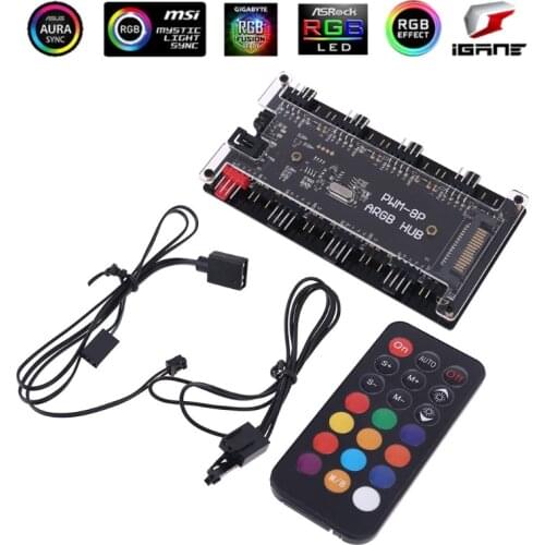 PWM FAN+ARGB LED 2 in 1 Sync Hub Wireless Controller 1 To 8 Multi Way Splitter 5V 3PIN RGB cooler 4Pin Fan Adapter AURA ARGB