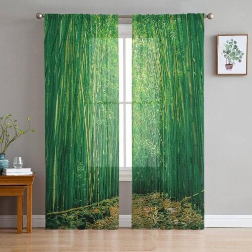 Green Bamboo Sheer Curtains for Living Room Bedroom Kitchen Chiffon Tulle Curtains Home Hotel Coffee Decor