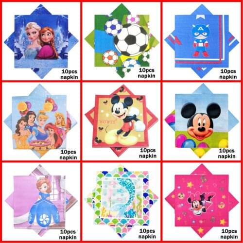 10pcs Mickey Minnie Mouse Little Mermaid Frozen Sofia Princess Kid Boy Girl Birthday Party Supplies Disposable Napkin Wholesale