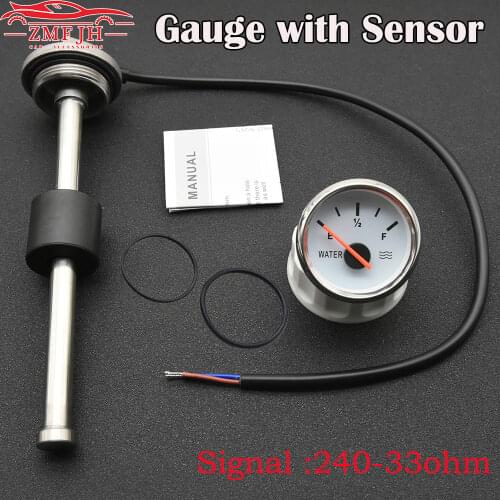 240-33ohm Water Level Gauge Meter with 100mm-500mm Fuel Sending Unit 52mm Water level Gauge with Sensor For Marine Boat Car