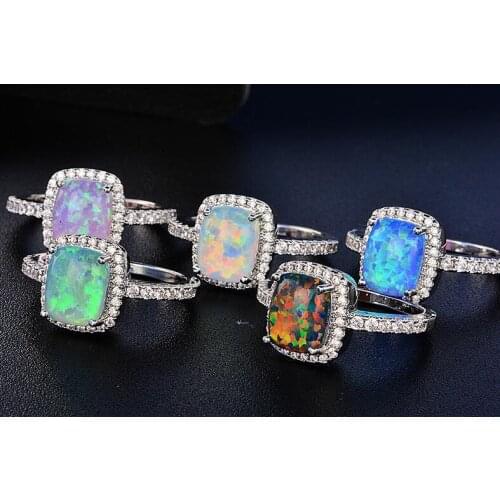 2017 New Arrival Luxury Jewelry 925 Sterling Silver Simulated Opal CZ Party Women Wedding Band Ring For Lovers Gift Size 5-11