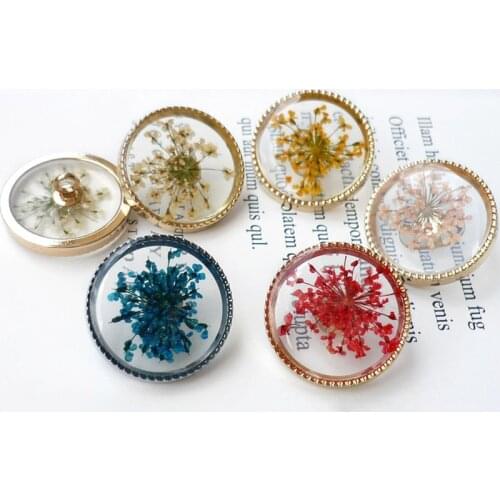 5 Pcs Round Transparent Dried Flowers Button for Women Clothing Coat Dress Buttons Decorative 23mm Botones Sewing Accessories