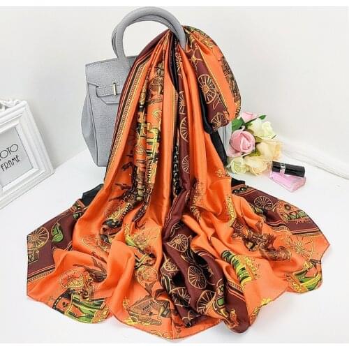 2021 Summer Print Bandana Fashion High-Grade Shawl New Sunscreen Kerchief Popular Beach Towel Female 180X90CM Satin Silk Scarf