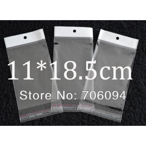 FreeShipping 11*18.5cm,1000pcs/lot Clear Self Adhesive Seal Poly Opp Plastic Bag With Header ,Hole Jewelry Earring Packing bag