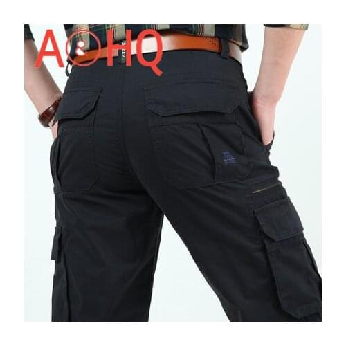 Trouser Men Khaki Cargo Pants Military Style Tactical Loose Fit Pocket Green Black Casual Pants Men Plus Size 42 44 46