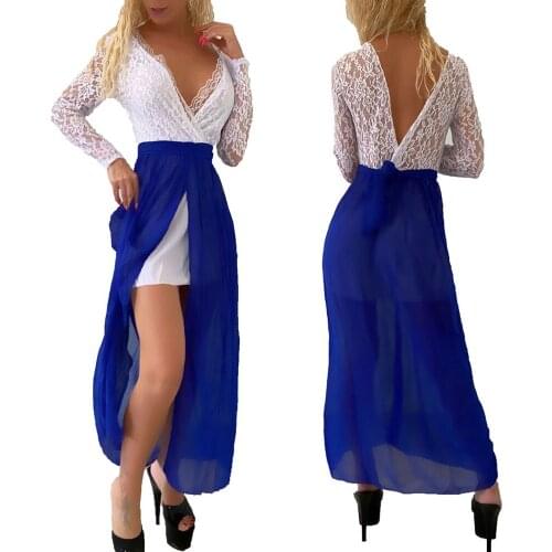 WONDER BEAUTY Long Sleeve Transparent Maxi Dresses Women Summer Hollow Out Lace Dress Elegant Embroidery Long Party Dress