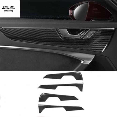 4pcs/Lot ABS Carbon Fiber Grain OR Wooden Four Interior Doors Decoration Cover For 2019 2020 AUDI A6 C8 4A2 Car Accessories