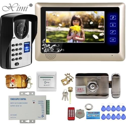 Fingerprint Video Door Phone Doorbell Intercom System Wired 7'' Monitor Support Talking Unlock 420TVL for Home Office Security