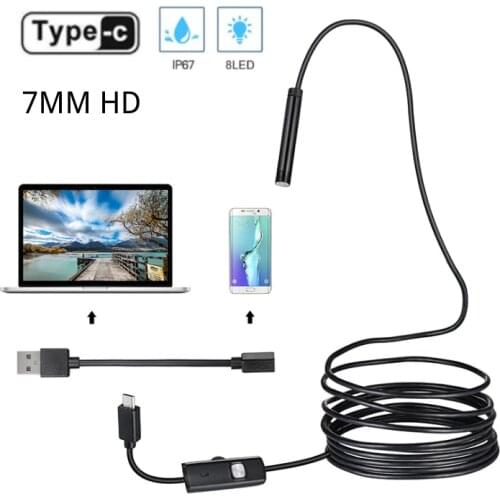 7mm 8mm USB Type-C Endoscopic Camera HD Car Repair Pipe Inspection Borescope 1M 1.5M for OTG Android Phone PC Notebook Macbook