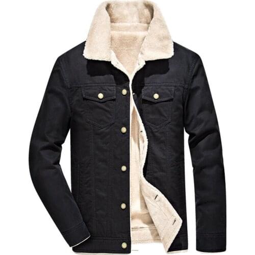 Mens Zip Up Jacket Spread Collar Single Breasted Coats Sherpa Lined Winter Warm Outwear High Quality Tops Male Clothes