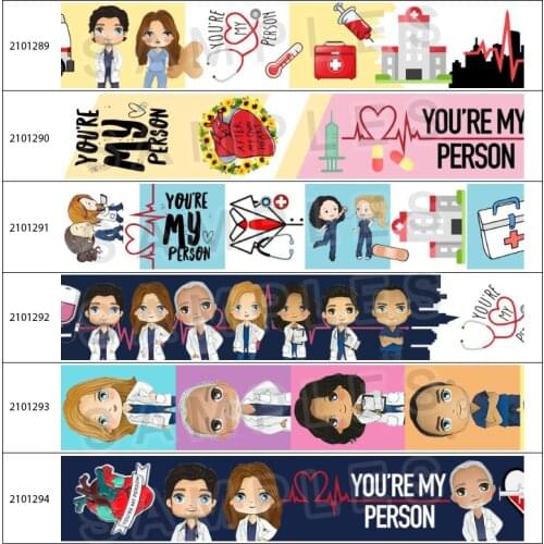 Medical 10yds Doctor Characters Cartoon Pattern Printed Grosgrain/Satin Ribbon