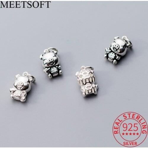MEETSOFT 100% Silver Bicolor Lovely Lucky Pig Charms For DIY Necklace Decoration Making Finding Handmade Jewelry Accessories